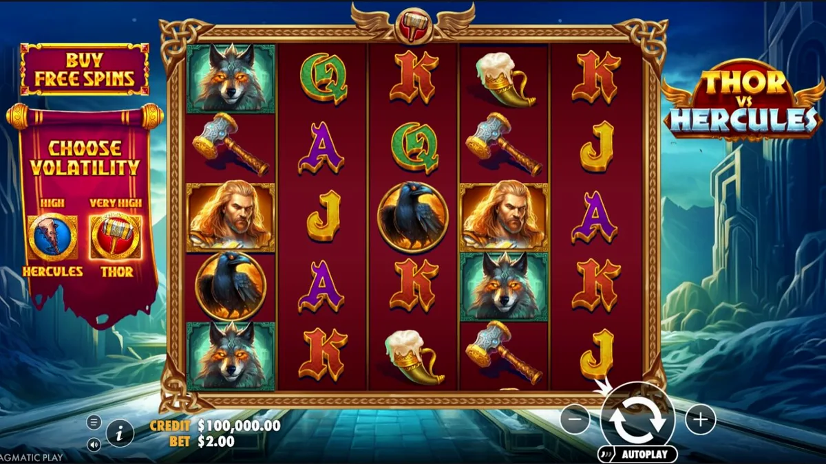 Visual epik pertempuran Thor dan Hercules dalam slot Pragmatic Play
