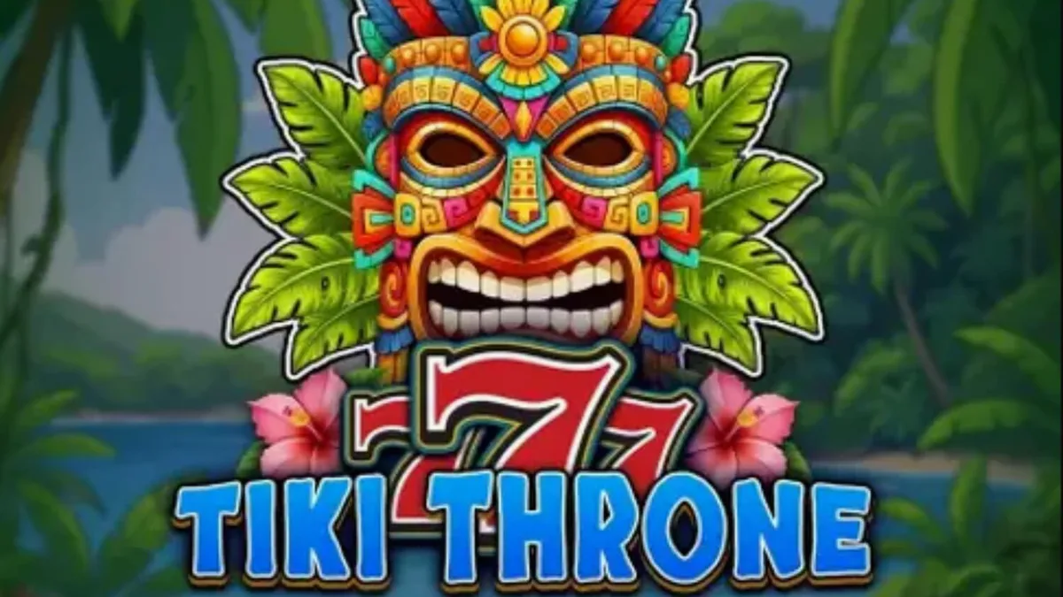 Tampilan visual slot 777 Tiki Throne dengan tema tropis dan simbol klasik